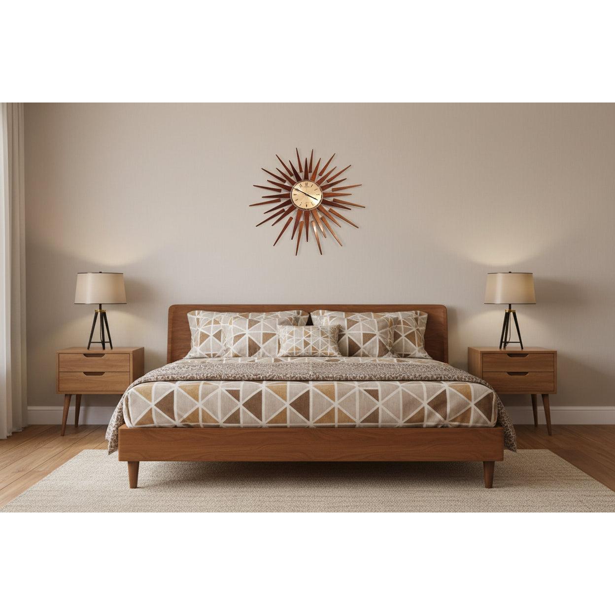 1960s Seth Thomas Teak Sunburst Clock – Large Mid Century Modern Starburst Wall Clock