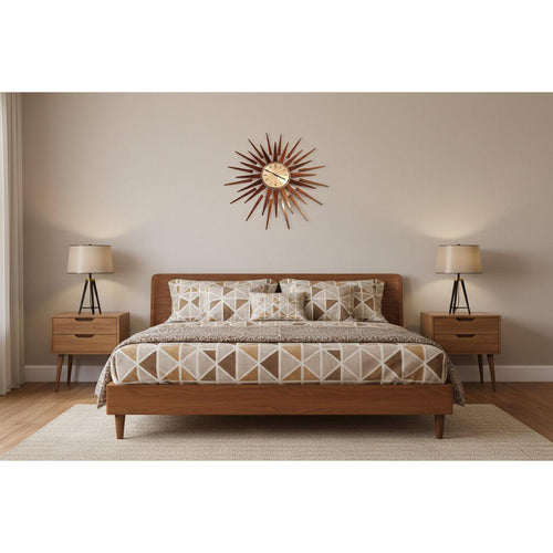 1960s Seth Thomas Teak Sunburst Clock – Large Mid Century Modern Starburst Wall Clock