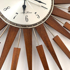 1960s Seth Thomas Teak Sunburst Clock – Large Mid Century Modern Starburst Wall Clock