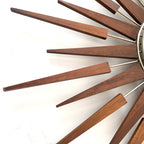 1960s Seth Thomas Teak Sunburst Clock – Large Mid Century Modern Starburst Wall Clock