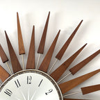 1960s Seth Thomas Teak Sunburst Clock – Large Mid Century Modern Starburst Wall Clock