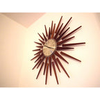 1960s Seth Thomas Teak Sunburst Clock – Large Mid Century Modern Starburst Wall Clock