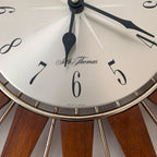 1960s Seth Thomas Teak Sunburst Clock – Large Mid Century Modern Starburst Wall Clock