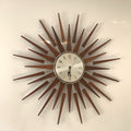 1960s Seth Thomas Teak Sunburst Clock – Large Mid Century Modern Starburst Wall Clock