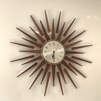 1960s Seth Thomas Teak Sunburst Clock – Large Mid Century Modern Starburst Wall Clock