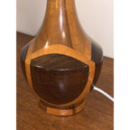 1960s Wood Inlay Hourglass Lamp – Orange Spun Fiberglass Shade, Mid Century Modern British Vintage