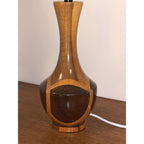 1960s Wood Inlay Hourglass Lamp – Orange Spun Fiberglass Shade, Mid Century Modern British Vintage