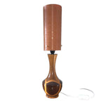 1960s Wood Inlay Hourglass Lamp – Orange Spun Fiberglass Shade, Mid Century Modern British Vintage