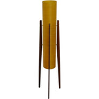 1960s Yellow Rocket Floor Lamp – Sheerlite Fibreglass, Teak Tripod, Space Age Mid Century Modern