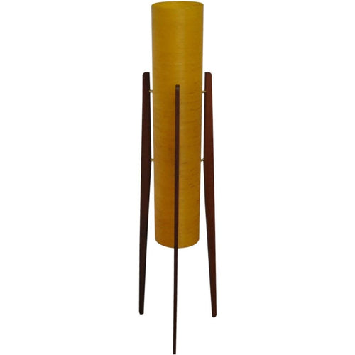 1960s Yellow Rocket Floor Lamp – Sheerlite Fibreglass, Teak Tripod, Space Age Mid Century Modern