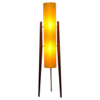 1960s Yellow Rocket Floor Lamp – Sheerlite Fibreglass, Teak Tripod, Space Age Mid Century Modern