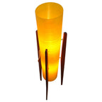 1960s Yellow Rocket Floor Lamp – Sheerlite Fibreglass, Teak Tripod, Space Age Mid Century Modern