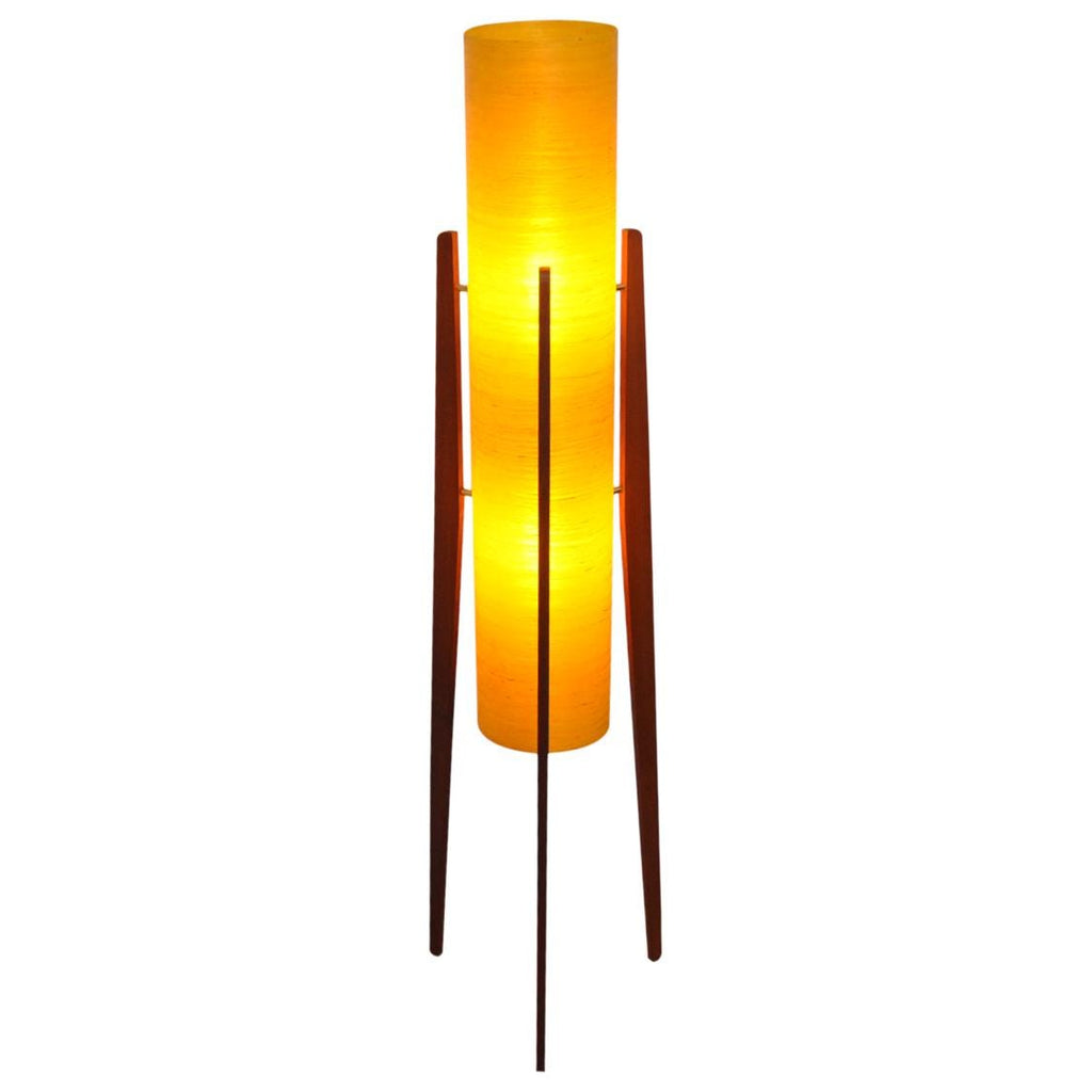 1960s Yellow Rocket Floor Lamp – Sheerlite Fibreglass, Teak Tripod, Space Age Mid Century Modern