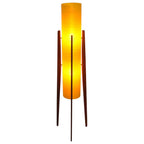1960s Yellow Rocket Floor Lamp – Sheerlite Fibreglass, Teak Tripod, Space Age Mid Century Modern