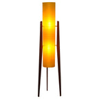 1960s Yellow Rocket Floor Lamp – Sheerlite Fibreglass, Teak Tripod, Space Age Mid Century Modern