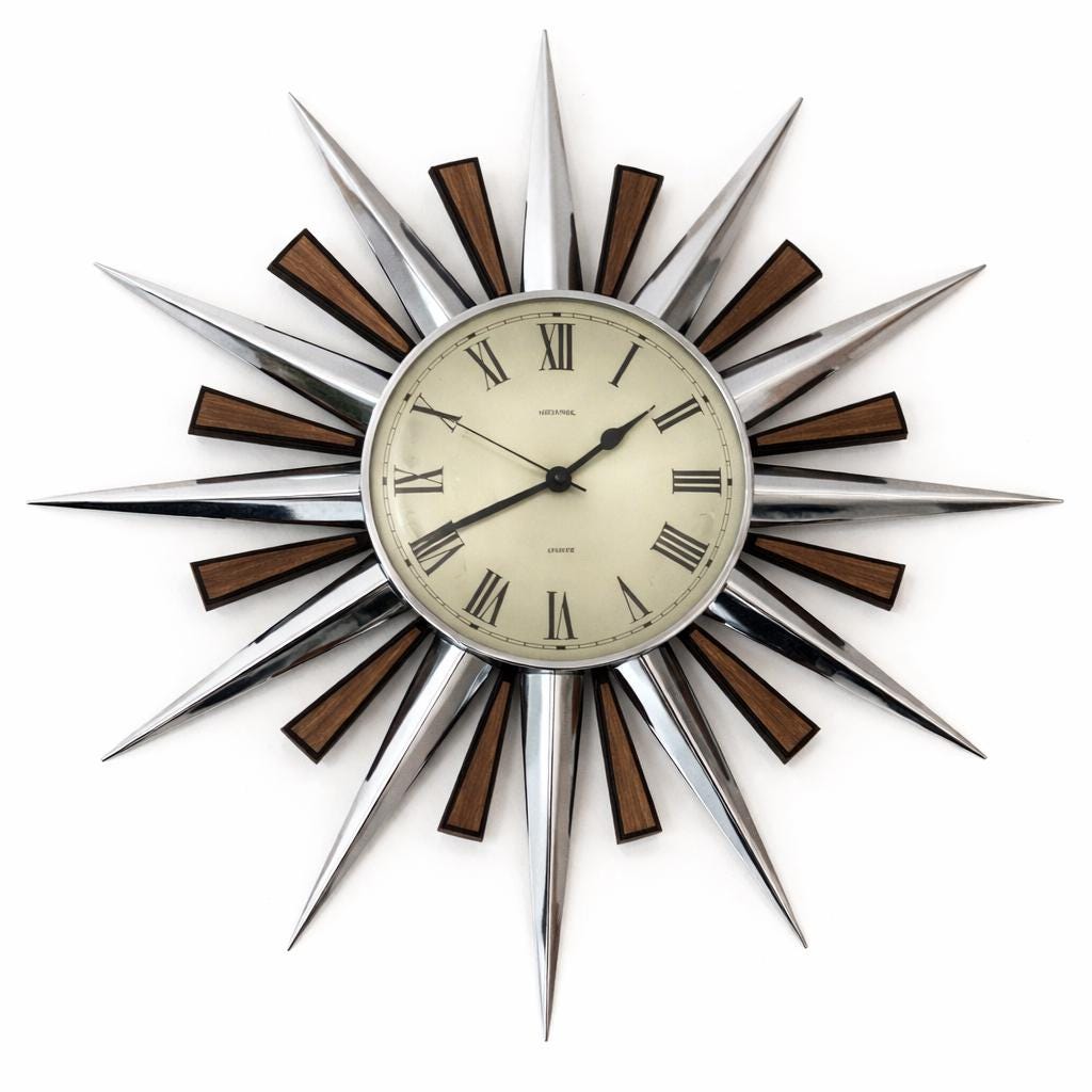 1970s Metamec Sunburst Clock – Original Chrome Starburst, Mid Century Modern, 60cm
