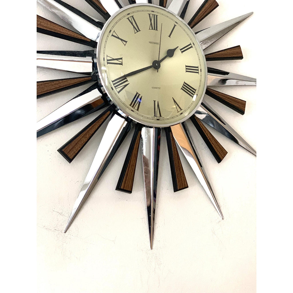 1970s Metamec Sunburst Clock – Original Chrome Starburst, Mid Century Modern, 60cm