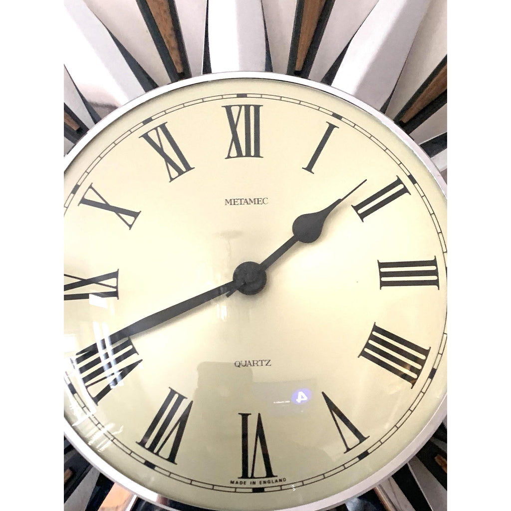 1970s Metamec Sunburst Clock – Original Chrome Starburst, Mid Century Modern, 60cm