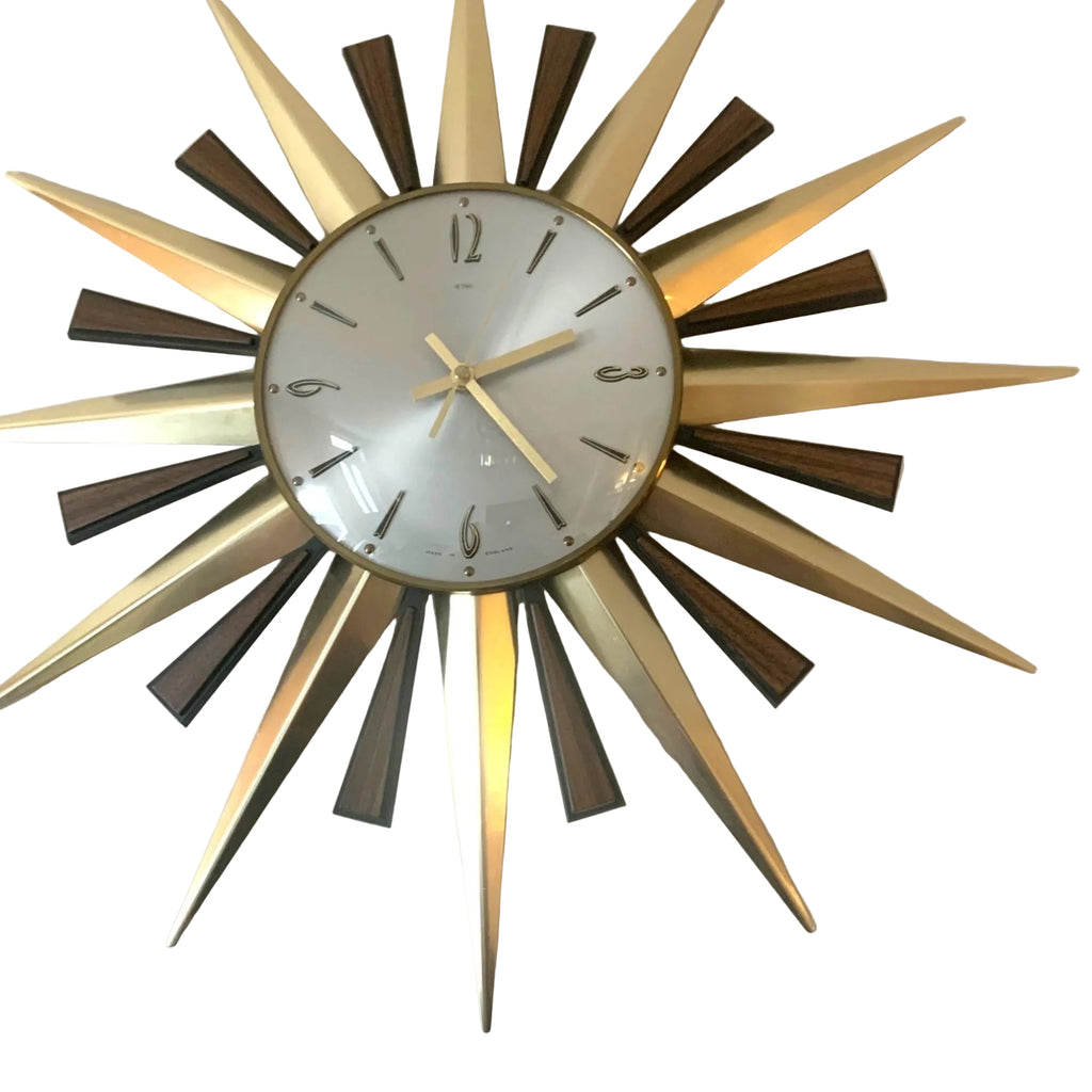 1970s Metamec Sunburst Wall Clock Model 5629 – Silver Baton Dial, Most Sought-After Variant, 60cm, Mid Century Modern, Made in England