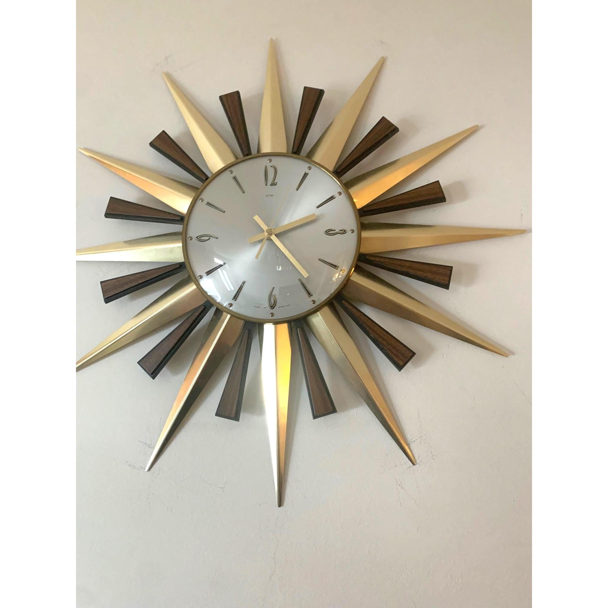 1970s Metamec Sunburst Wall Clock Model 5629 – Silver Baton Dial, Most Sought-After Variant, 60cm, Mid Century Modern, Made in England