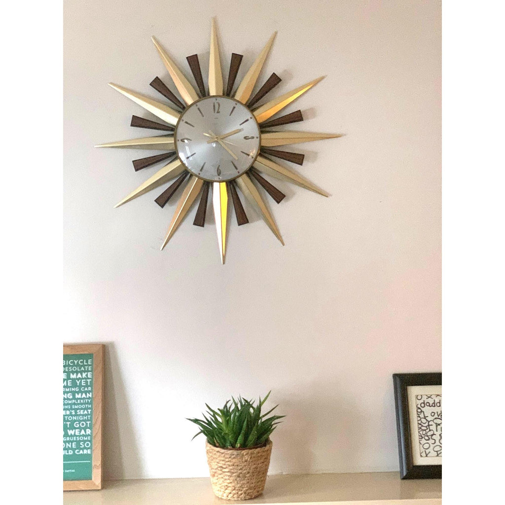 1970s Metamec Sunburst Wall Clock Model 5629 – Silver Baton Dial, Most Sought-After Variant, 60cm, Mid Century Modern, Made in England
