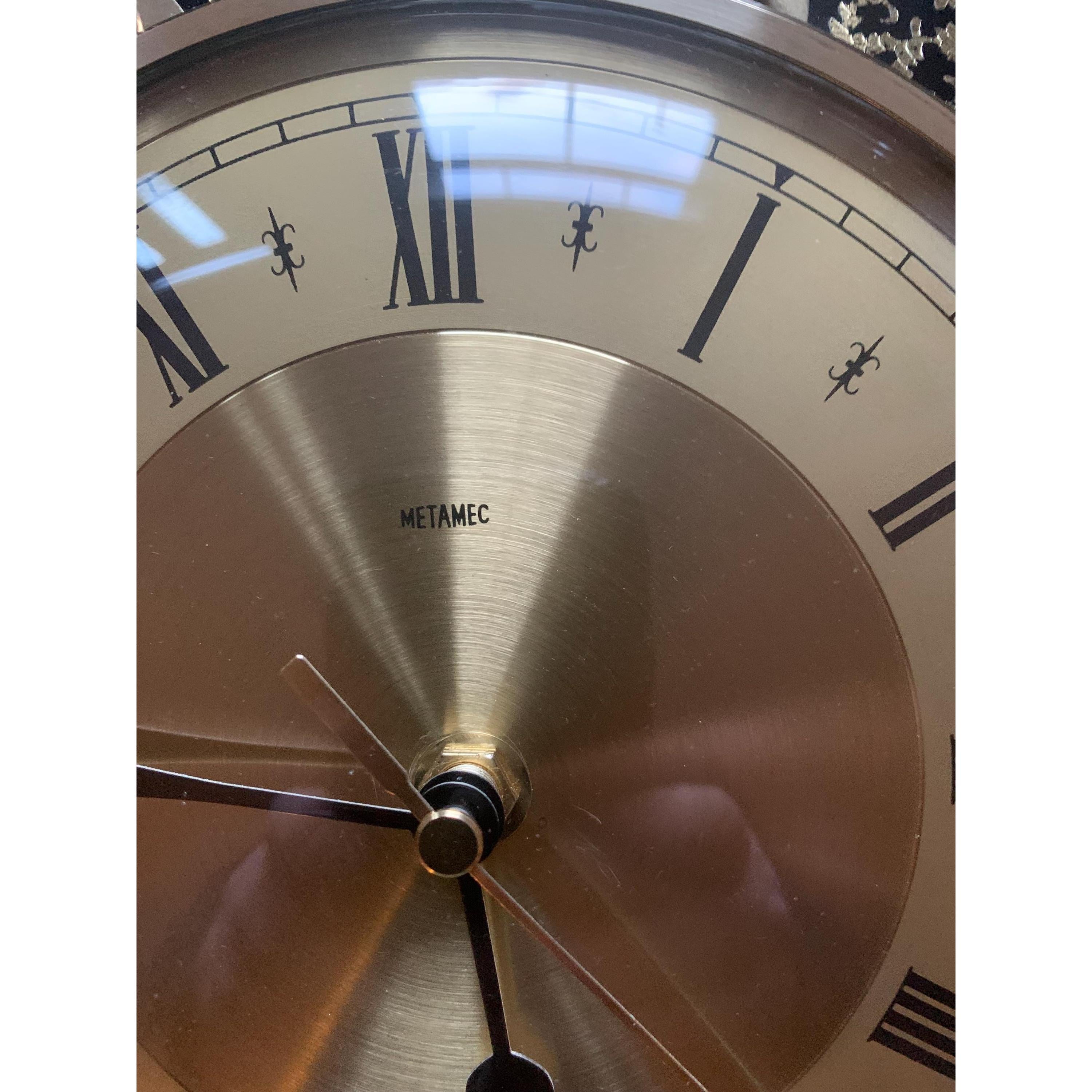 1970s Metamec Sunflower Clock – Brass Roman Numeral, Gold Filigree Petals, Mid Century Modern