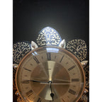 1970s Metamec Sunflower Clock – Brass Roman Numeral, Gold Filigree Petals, Mid Century Modern