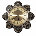 1970s Metamec Sunflower Clock – Brass Roman Numeral, Gold Filigree Petals, Mid Century Modern