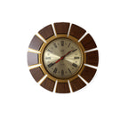 1970s Smiths Timecal Sunburst Clock – Teak Gold Starburst, Mid Century Modern Wall Decor
