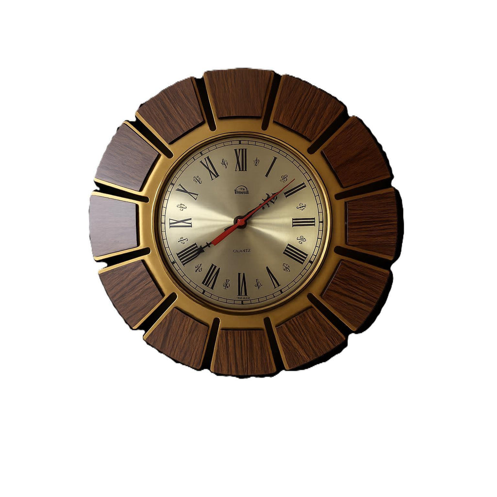 1970s Smiths Timecal Sunburst Clock – Teak Gold Starburst, Mid Century Modern Wall Decor