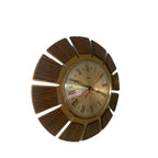 1970s Smiths Timecal Sunburst Clock – Teak Gold Starburst, Mid Century Modern Wall Decor