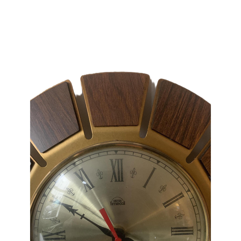 1970s Smiths Timecal Sunburst Clock – Teak Gold Starburst, Mid Century Modern Wall Decor