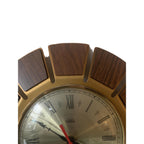 1970s Smiths Timecal Sunburst Clock – Teak Gold Starburst, Mid Century Modern Wall Decor