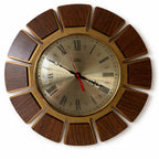 1970s Smiths Timecal Sunburst Clock – Teak Gold Starburst, Mid Century Modern Wall Decor