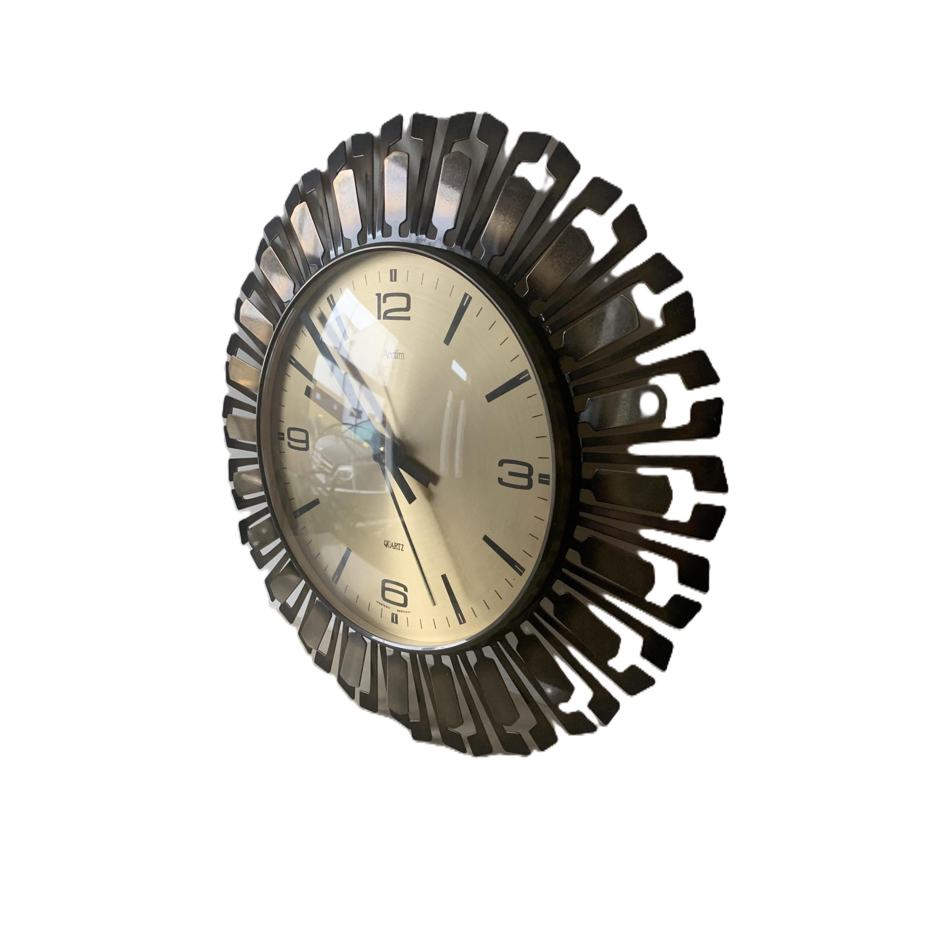 1980s Acctim Sunburst Wall Clock – Mid Century Modern Starburst, Made England