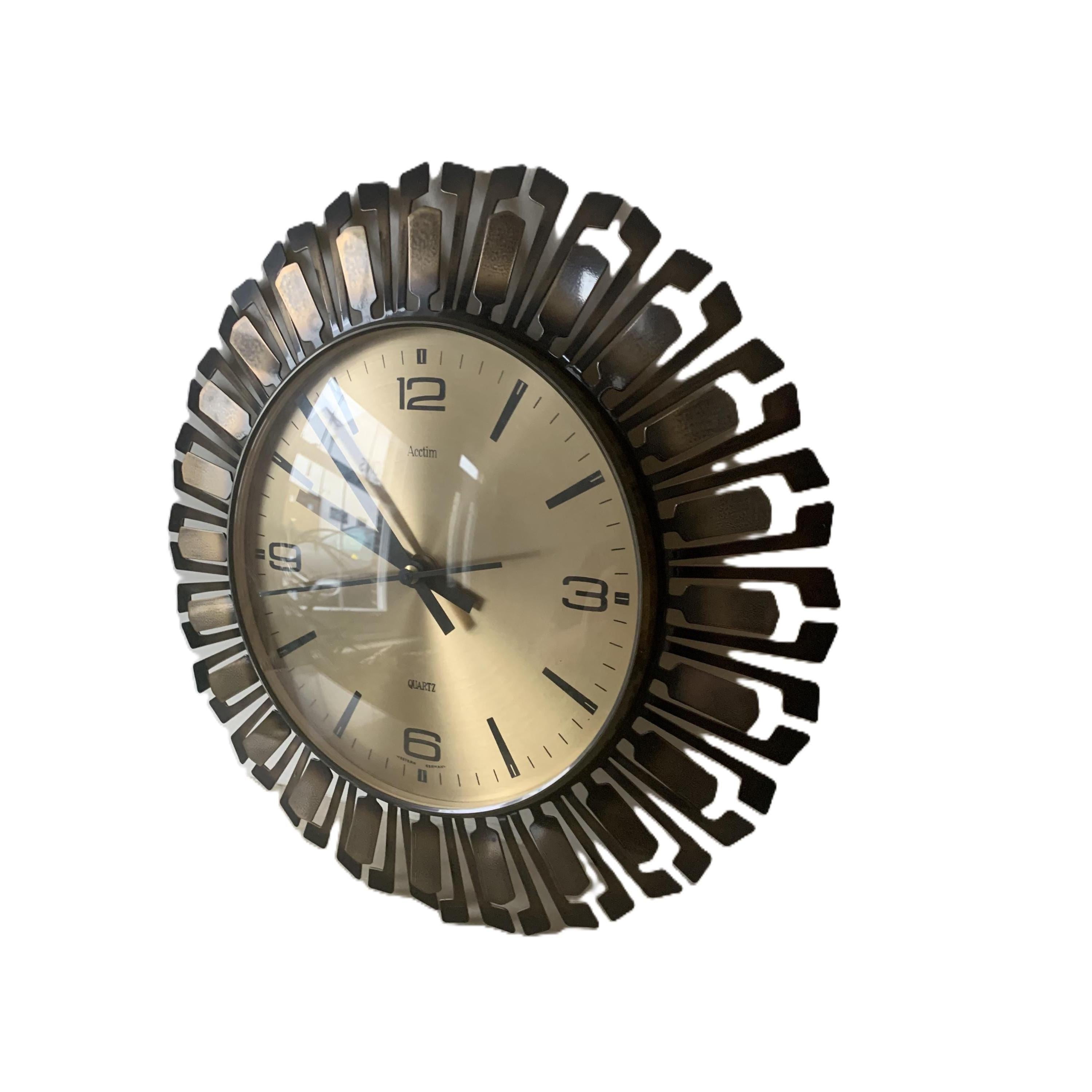 1980s Acctim Sunburst Wall Clock – Mid Century Modern Starburst, Made England