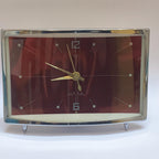 1980s Diamond Mechanical Table Clock – Red Dial, Wind Up, NOS Original Box