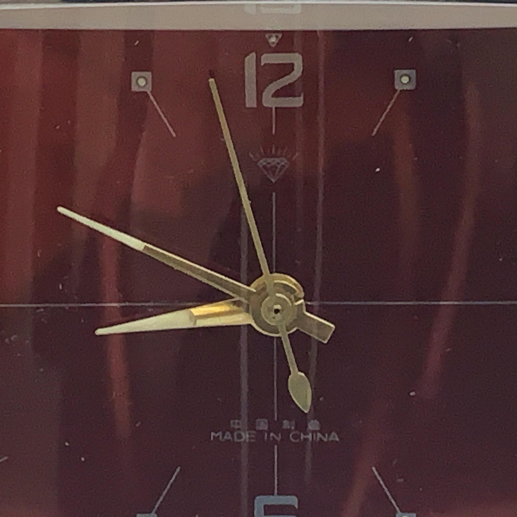 1980s Diamond Mechanical Table Clock – Red Dial, Wind Up, NOS Original Box