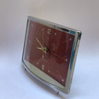 1980s Diamond Mechanical Table Clock – Red Dial, Wind Up, NOS Original Box