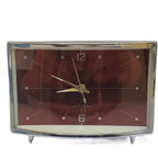 1980s Diamond Mechanical Table Clock – Red Dial, Wind Up, NOS Original Box