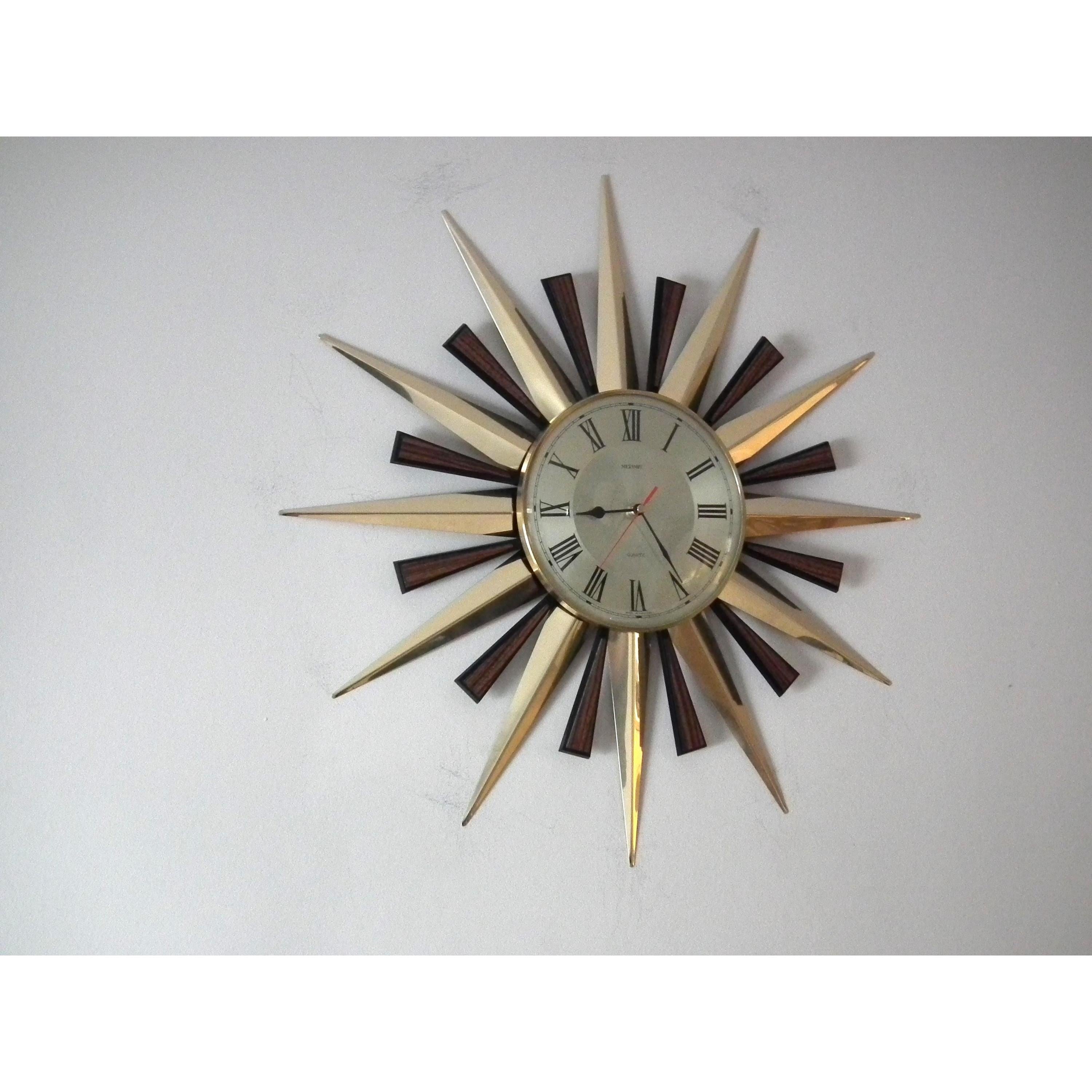 1980s Metamec Brass Sunburst Clock – Mid Century Modern Starburst Wall Art