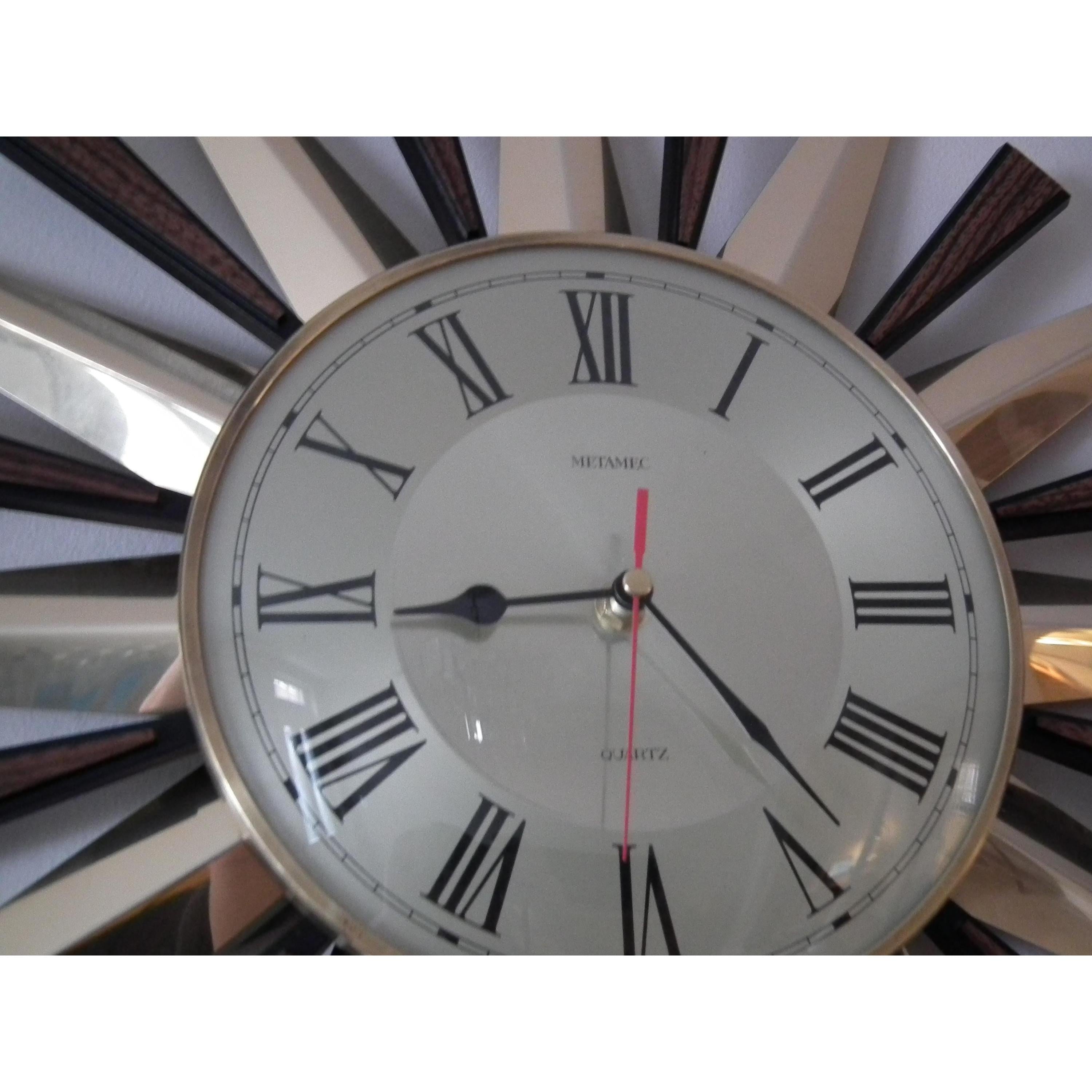 1980s Metamec Brass Sunburst Clock – Mid Century Modern Starburst Wall Art