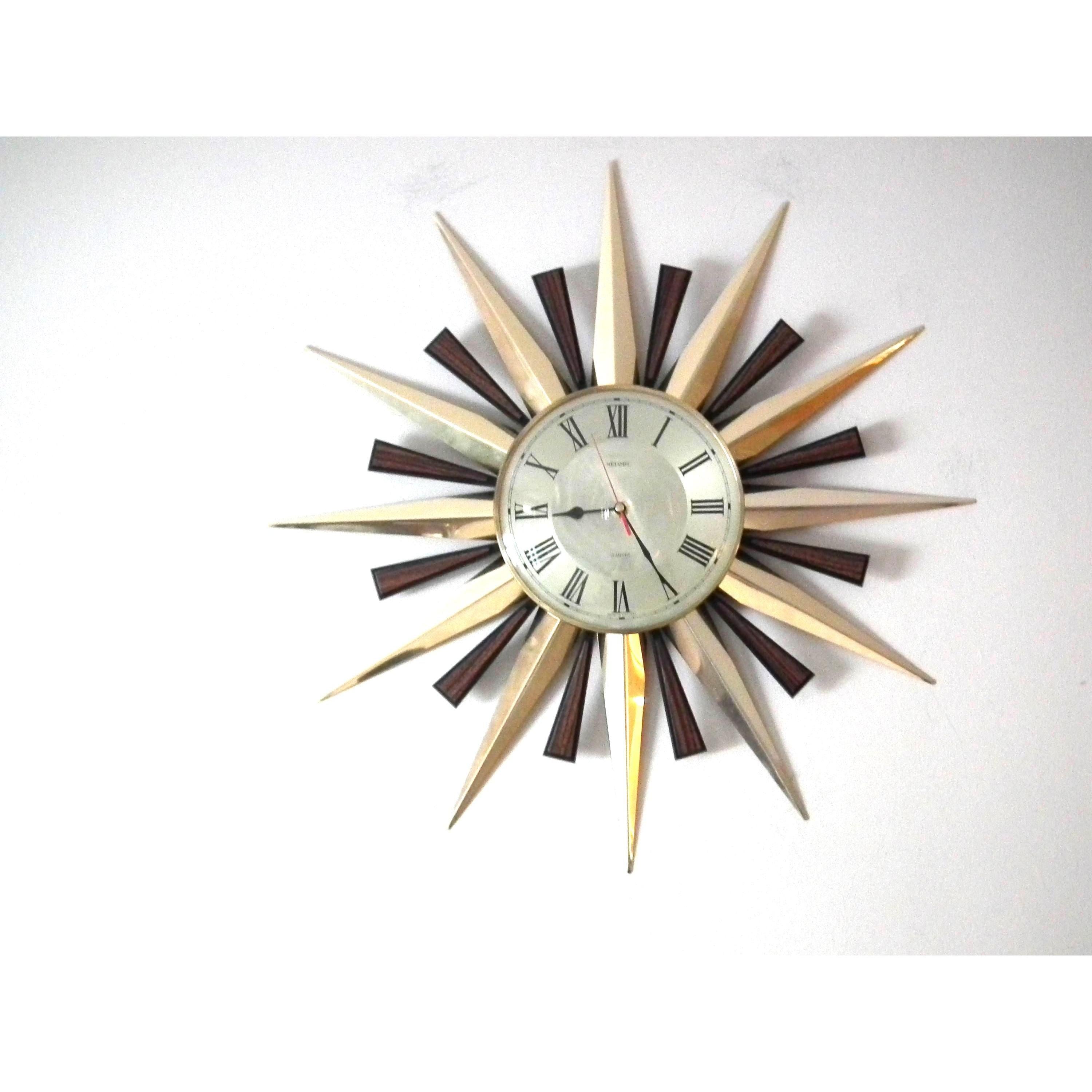 1980s Metamec Brass Sunburst Clock – Mid Century Modern Starburst Wall Art