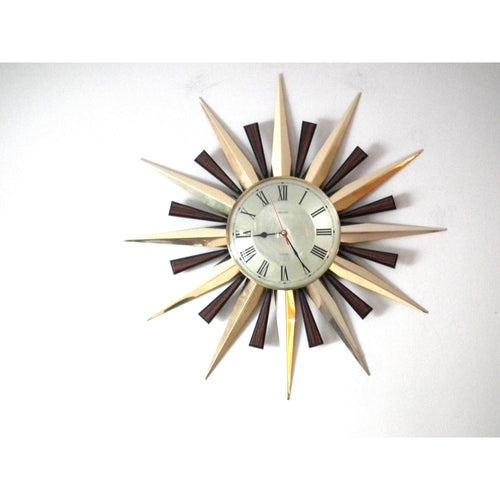 1980s Metamec Brass Sunburst Clock – Mid Century Modern Starburst Wall Art