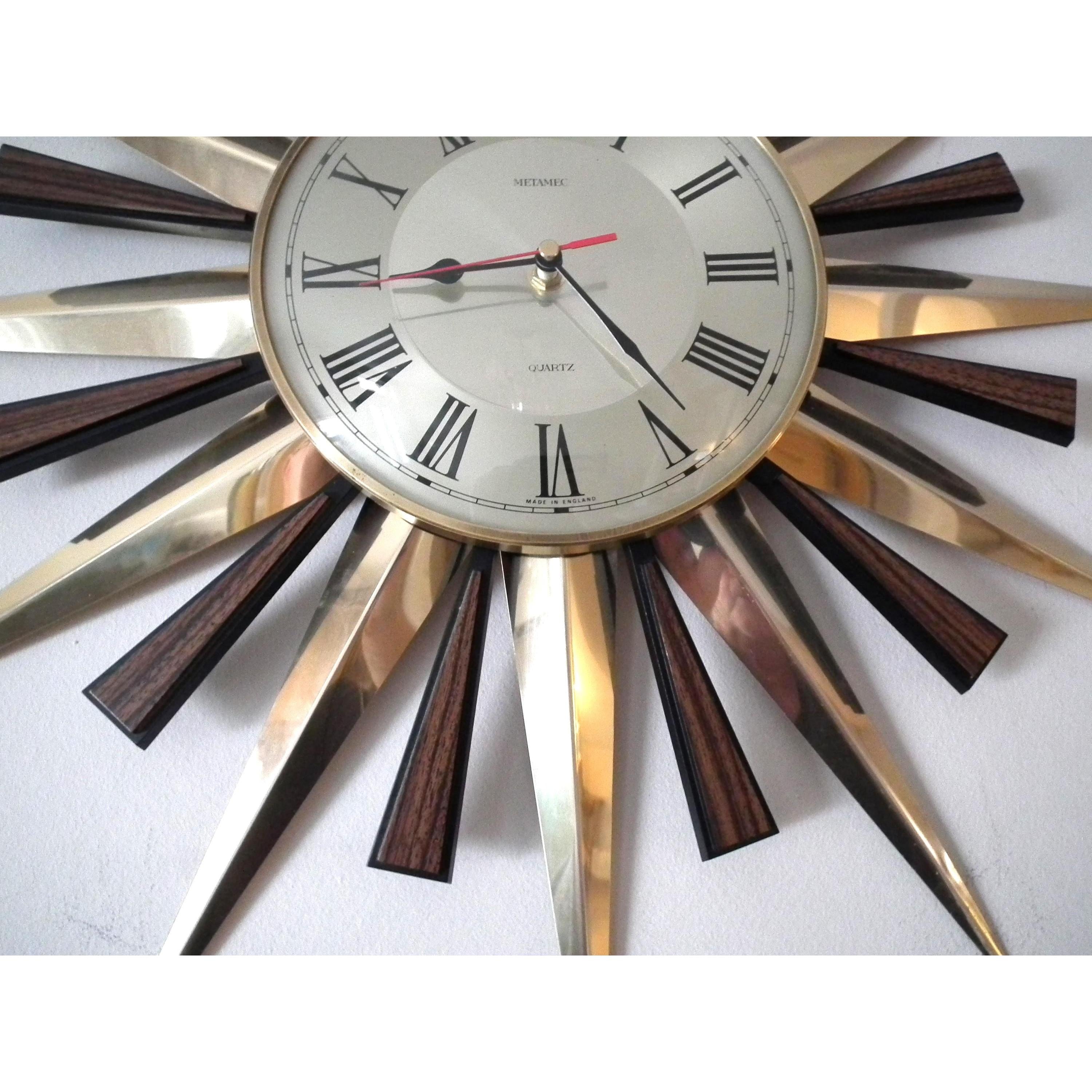 1980s Metamec Brass Sunburst Clock – Mid Century Modern Starburst Wall Art