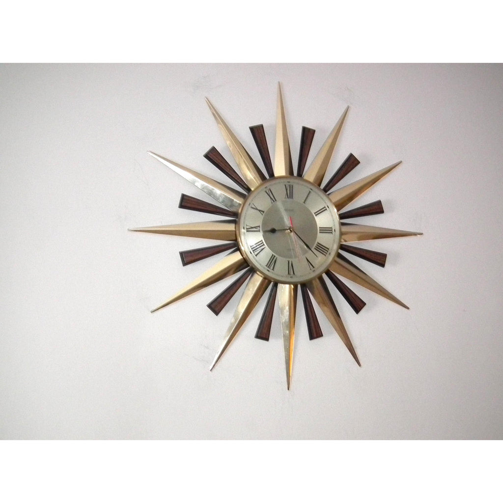 1980s Metamec Brass Sunburst Clock – Mid Century Modern Starburst Wall Art