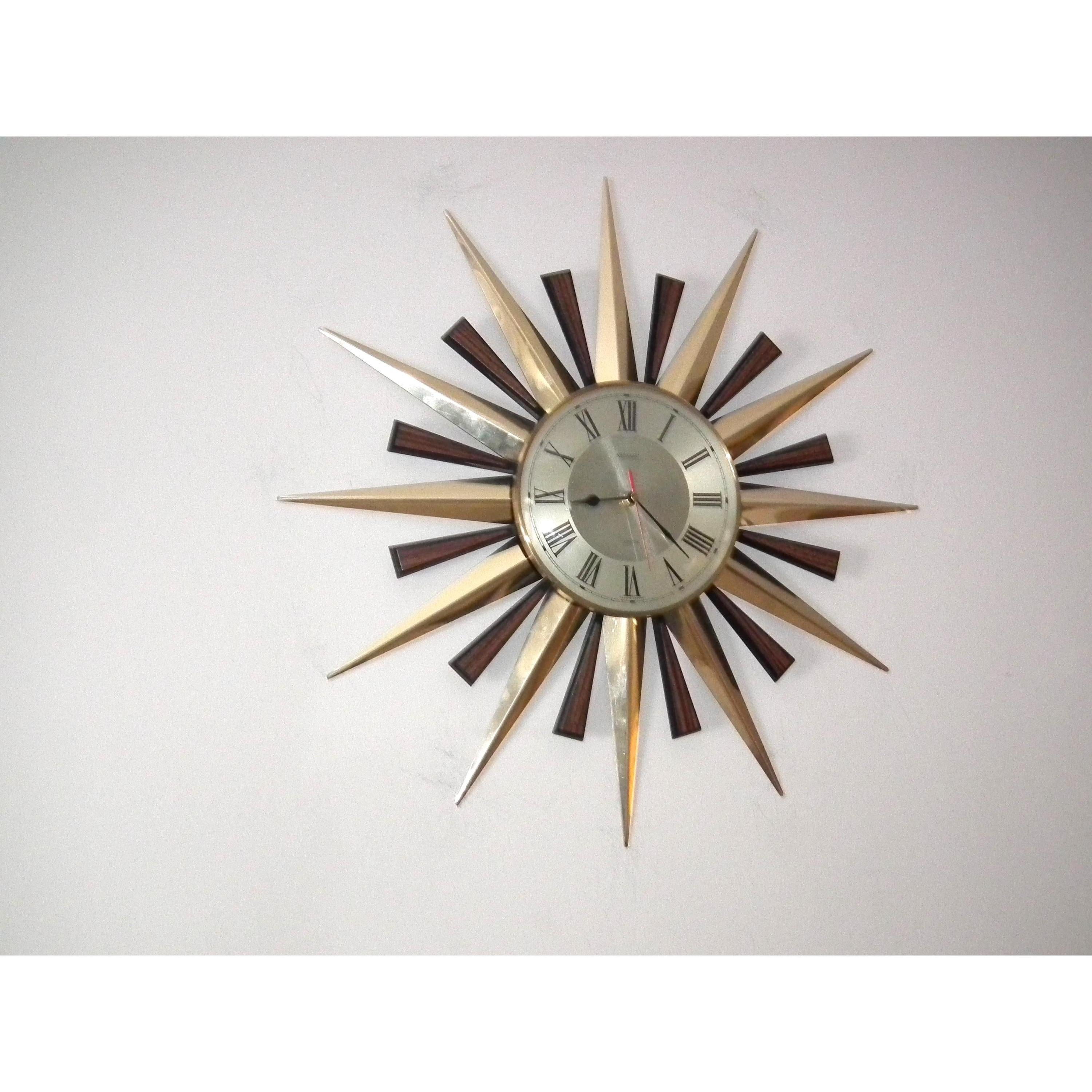 1980s Metamec Brass Sunburst Clock – Mid Century Modern Starburst Wall Art
