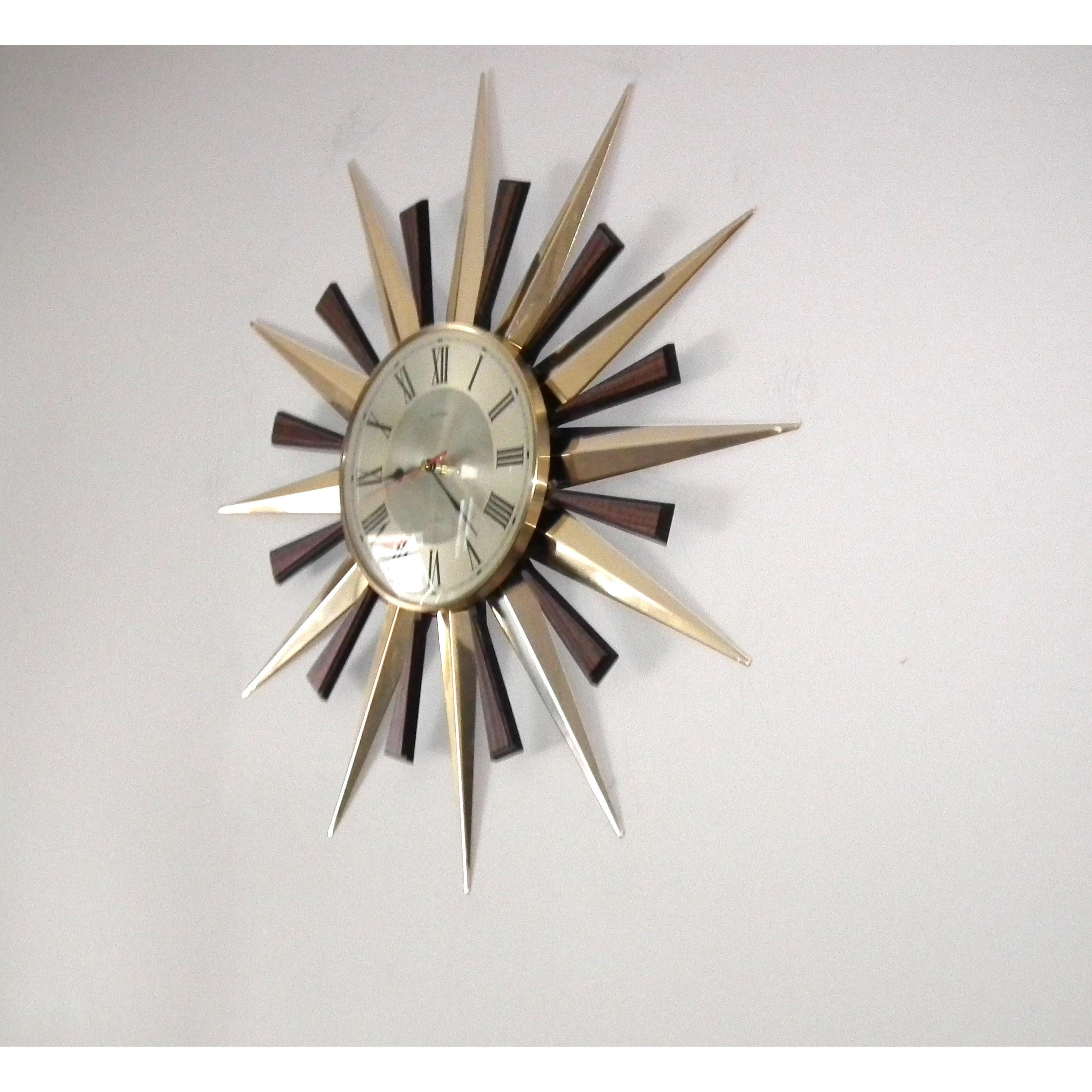 1980s Metamec Brass Sunburst Clock – Mid Century Modern Starburst Wall Art