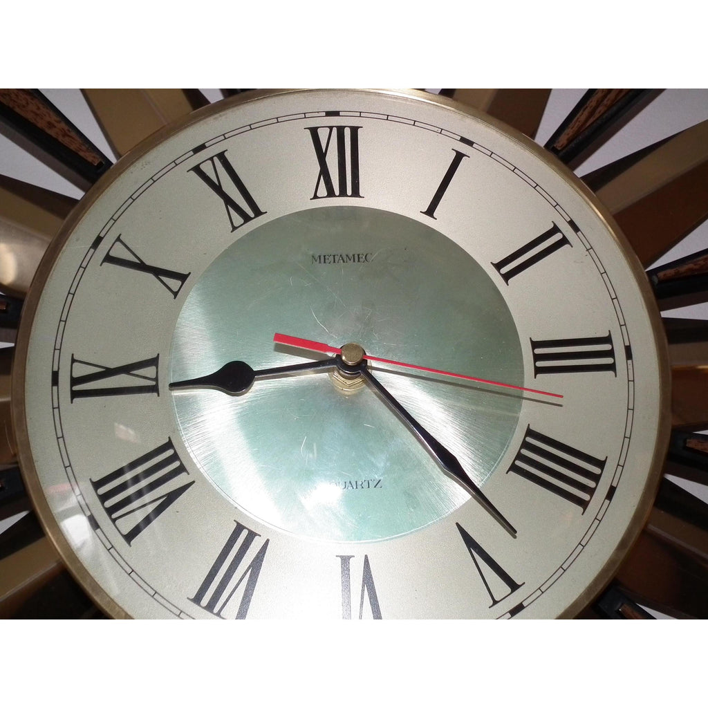 1980s Metamec Brass Sunburst Clock – Mid Century Modern Starburst Wall Art