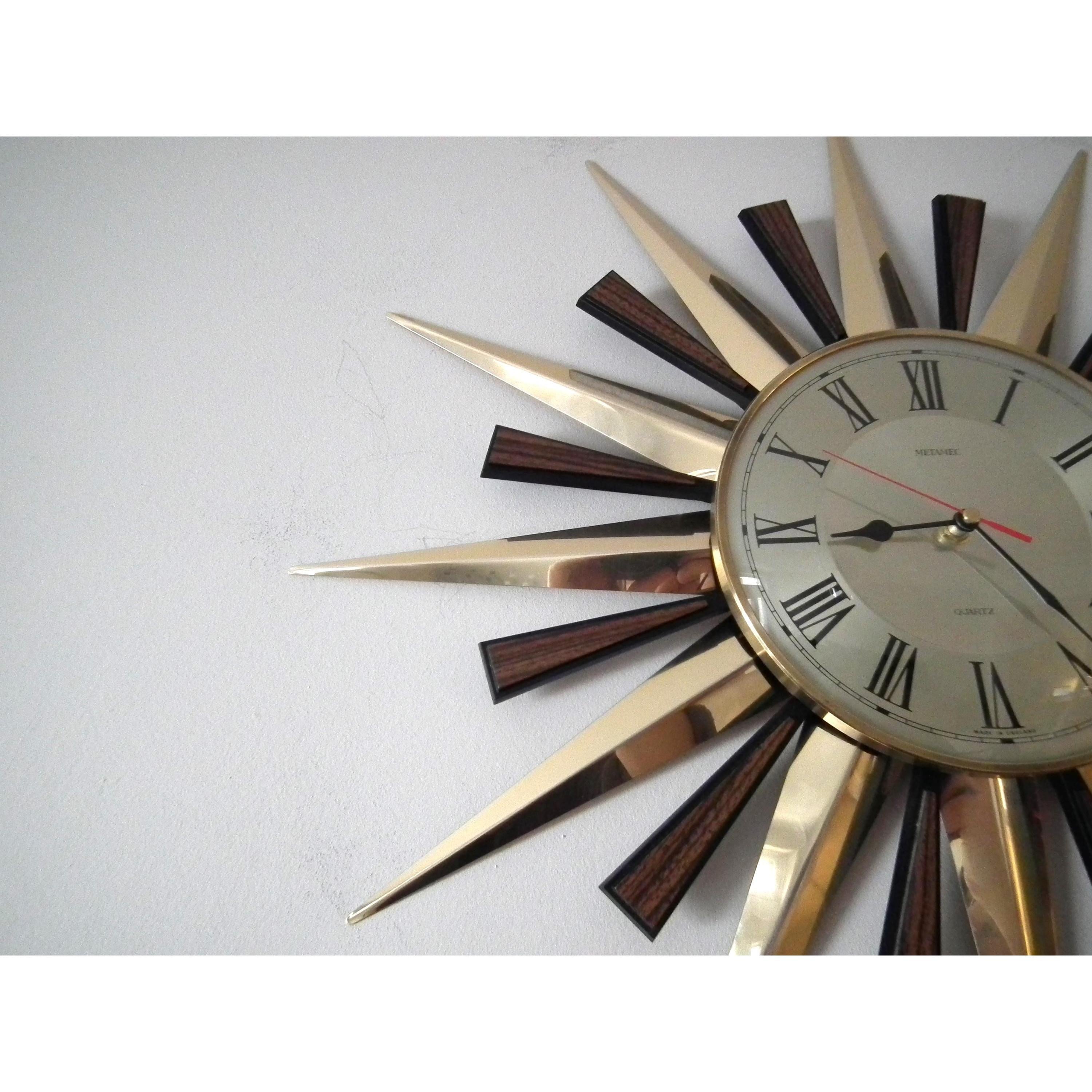 1980s Metamec Brass Sunburst Clock – Mid Century Modern Starburst Wall Art
